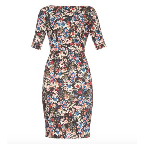 Erdem Kirsten Floral-Print Ponte Sheath Dress Pink Small Size 6 - Picture 1 of 9